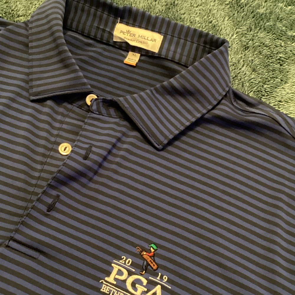 Peter Millar Blue and Black Striped Polo